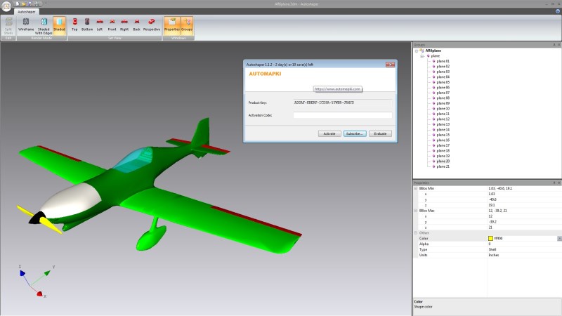 Import, export & convert between 3D solid modeling file formats with option for surface reconstruction from mesh files.