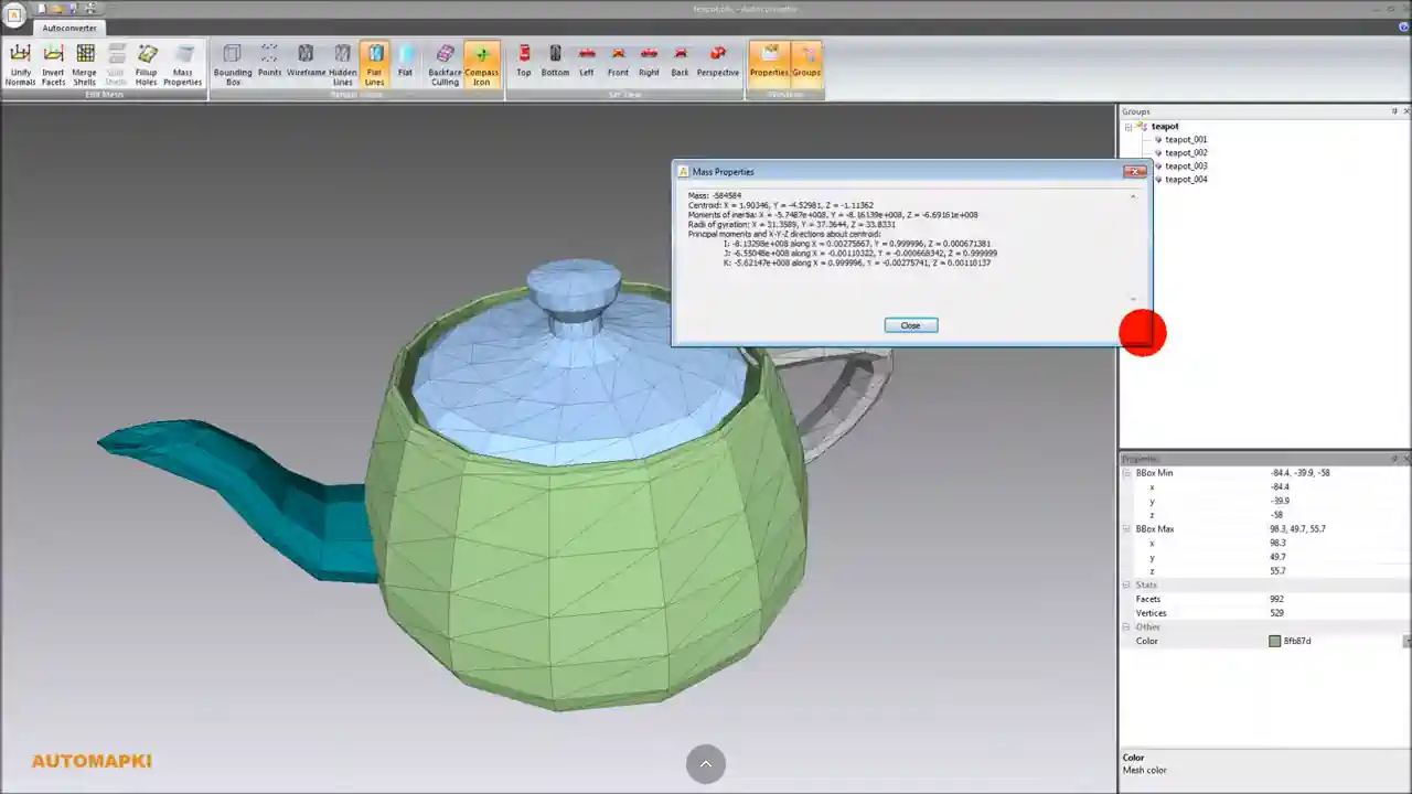 Mass properties for any meshed object with Autoconverter